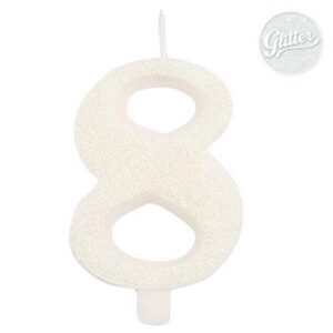Venta de Vela 8 Blanca Glitter