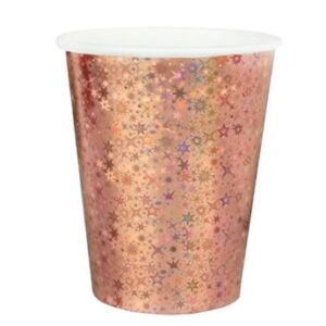 Venta de Vasos Rosa Dorado Chispas cartón (10 unidades)