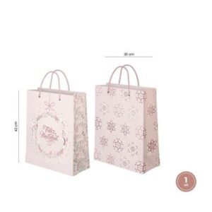 Venta de Bolsas Regalo Feliz Navidad Rosa 42cm x 30cm (2 unidades)