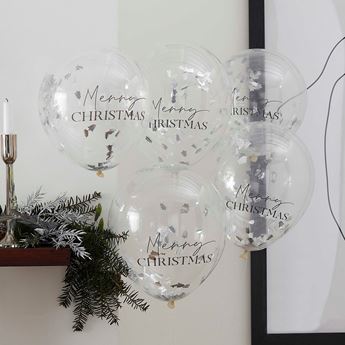 Venta de Globos Merry Christmas Transparentes Confeti Plateado (5 unidades)