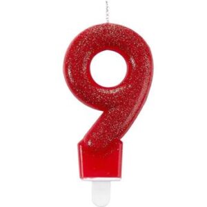 Venta de Vela Número 9 Roja Glitter (7,5cm)