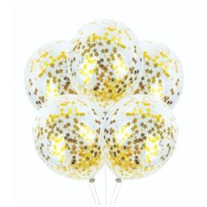 Venta de Globos Transparentes Confeti Estrellas Doradas Látex (5 unidades)