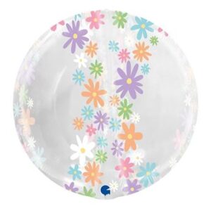 Venta de Globo Burbuja Transparente Margaritas NO VALVULA 48cm (5 unidades)