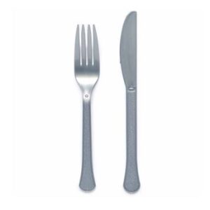 Venta de Cubiertos Plata Grafito Tenedor y Cuchillo Plástico Reutilizables (12x2 unidades)