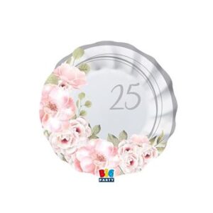 Venta de Platos 25 Aniversario Floral cartón 18cm (8 unidades)