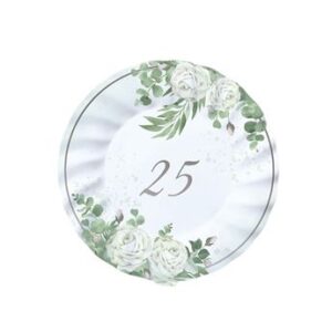 Venta de Platos 25 Aniversario Eucalipto cartón 20cm (6 unidades)