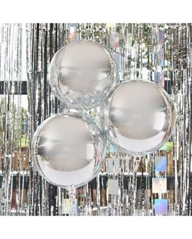 Venta de Globos Plata Esférico Orbz 38cm (3 unidades)
